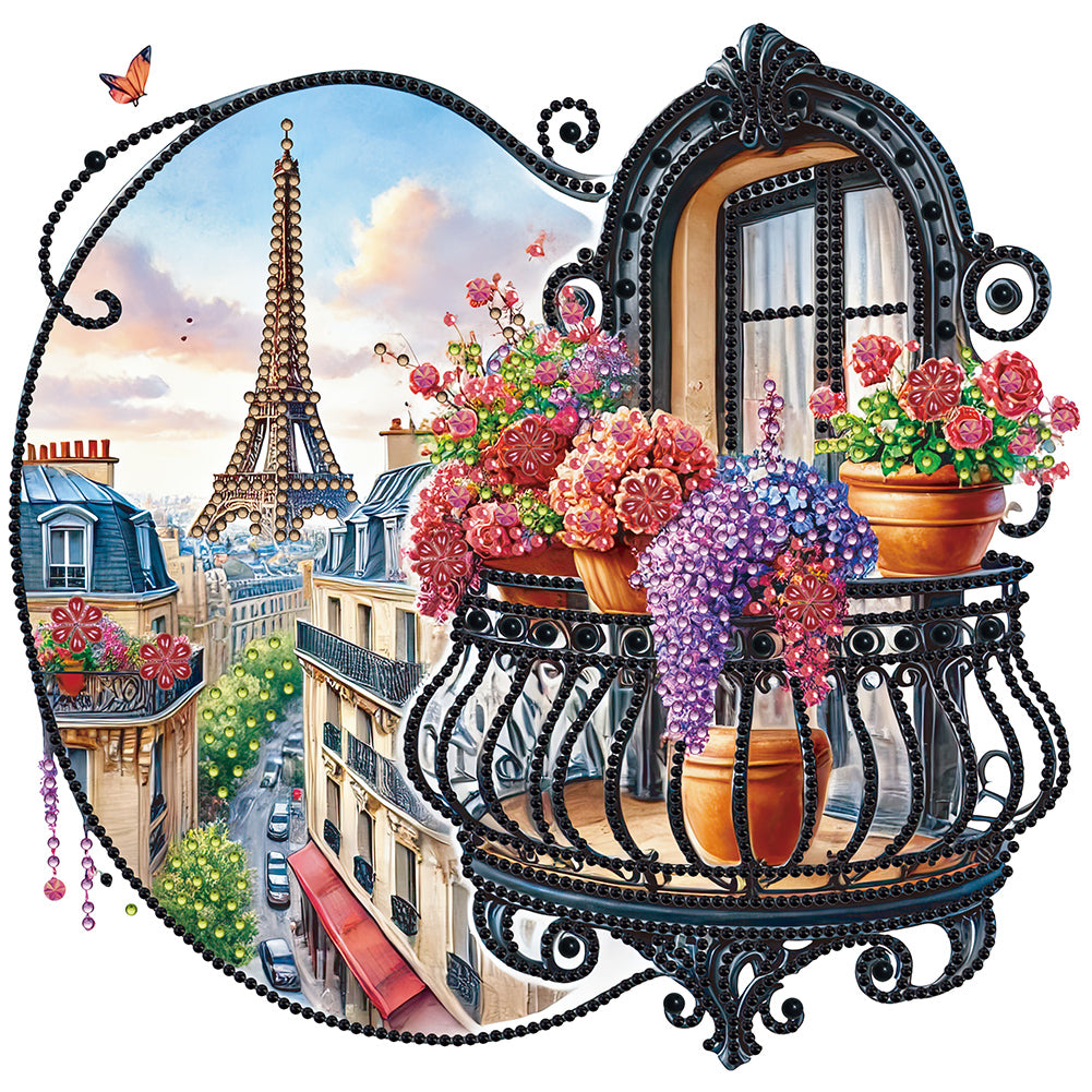 The Garden Balcony With A View Of The Eiffel Tower 30*30CM (canvas) Partial Special-Shaped Drill Diamond Painting