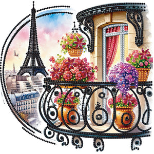 The Garden Balcony With A View Of The Eiffel Tower 30*30CM (canvas) Partial Special-Shaped Drill Diamond Painting