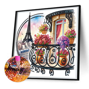 The Garden Balcony With A View Of The Eiffel Tower 30*30CM (canvas) Partial Special-Shaped Drill Diamond Painting