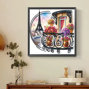 The Garden Balcony With A View Of The Eiffel Tower 30*30CM (canvas) Partial Special-Shaped Drill Diamond Painting