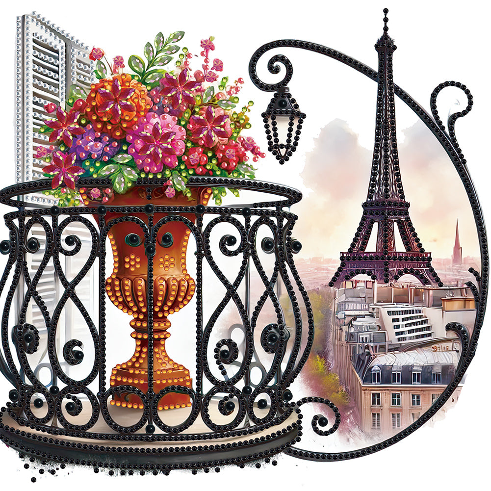 The Garden Balcony With A View Of The Eiffel Tower 30*30CM (canvas) Partial Special-Shaped Drill Diamond Painting