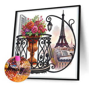 The Garden Balcony With A View Of The Eiffel Tower 30*30CM (canvas) Partial Special-Shaped Drill Diamond Painting