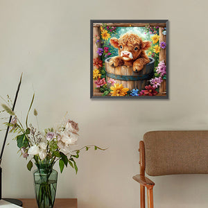 Flowers And Little Yak 30*30CM (canvas) Full Round Drill Diamond Painting