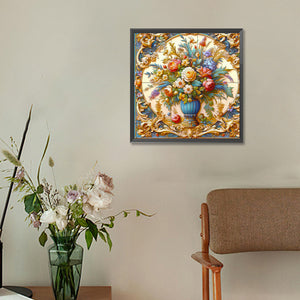 Embossed Vase With Flowers 30*30CM (canvas) Full Round Drill Diamond Painting