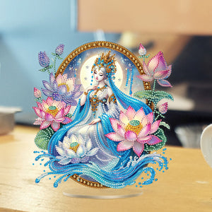 Acrylic Special Shaped Lotus Girl DIY Table Top Diamond Painting Ornament Kits