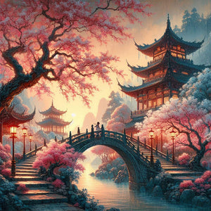 Small Bridge Pavilion 40*40CM (canvas) Full AB Round Drill Diamond Painting