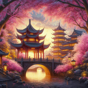 Small Bridge Pavilion 40*40CM (canvas) Full AB Round Drill Diamond Painting