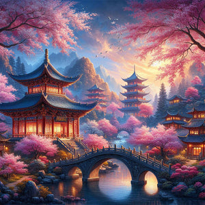 Small Bridge Pavilion 40*40CM (canvas) Full AB Round Drill Diamond Painting