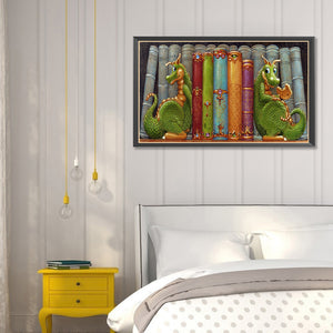 Double Dinosaur And Book 30*50CM (canvas) Full Round Drill Diamond Painting