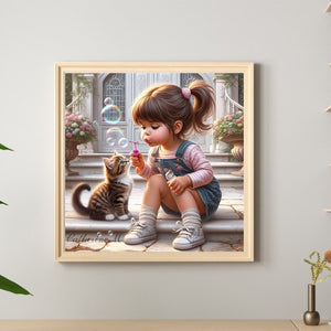 Cute Big Eyes Girl 40*40CM (canvas) Full Round Drill Diamond Painting