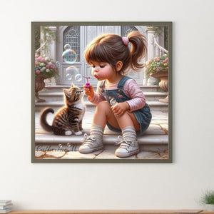 Cute Big Eyes Girl 40*40CM (canvas) Full Round Drill Diamond Painting