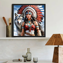 Load image into Gallery viewer, Indian Woman And Wolf 40*40CM (canvas) Full Round Drill Diamond Painting
