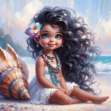 Load image into Gallery viewer, Curly-Haired Girl By The Sea With Shells 30*30CM (canvas) Full Round Drill Diamond Painting
