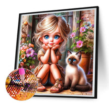 Load image into Gallery viewer, Door Girl And Kitten Girl 30*30CM (canvas) Full Round Drill Diamond Painting
