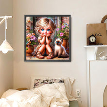 Load image into Gallery viewer, Door Girl And Kitten Girl 30*30CM (canvas) Full Round Drill Diamond Painting
