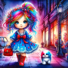 Load image into Gallery viewer, Colorful Hair Girl And Colorful Puppy 30*30CM (canvas) Full Round Drill Diamond Painting
