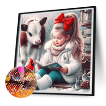 Load image into Gallery viewer, Cow Red Cardinal Reading Girl 30*30CM (canvas) Full Round Drill Diamond Painting
