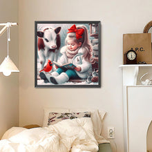 Load image into Gallery viewer, Cow Red Cardinal Reading Girl 30*30CM (canvas) Full Round Drill Diamond Painting
