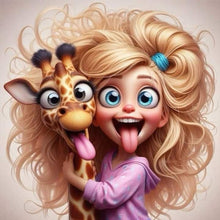 Load image into Gallery viewer, Funny Giraffe And Girl 30*30CM (canvas) Full Round Drill Diamond Painting
