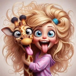 Funny Giraffe And Girl 30*30CM (canvas) Full Round Drill Diamond Painting