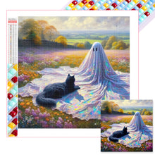 Load image into Gallery viewer, Flowers Black Cat Little Ghost 30*30CM (canvas) Full Square Drill Diamond Painting
