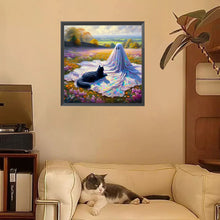 Load image into Gallery viewer, Flowers Black Cat Little Ghost 30*30CM (canvas) Full Square Drill Diamond Painting
