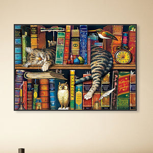 Cat On The Bookshelf 40*30CM (canvas) Full Round Drill Diamond Painting