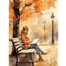 Load image into Gallery viewer, Girl Reading A Book Under The Autumn Tree 30*40CM (canvas) Full Round Drill Diamond Painting
