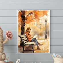 Load image into Gallery viewer, Girl Reading A Book Under The Autumn Tree 30*40CM (canvas) Full Round Drill Diamond Painting
