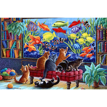 Load image into Gallery viewer, Cat Looking At Fish Tank 40*60CM (canvas) Full Round Drill Diamond Painting
