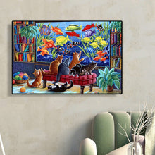 Load image into Gallery viewer, Cat Looking At Fish Tank 40*60CM (canvas) Full Round Drill Diamond Painting
