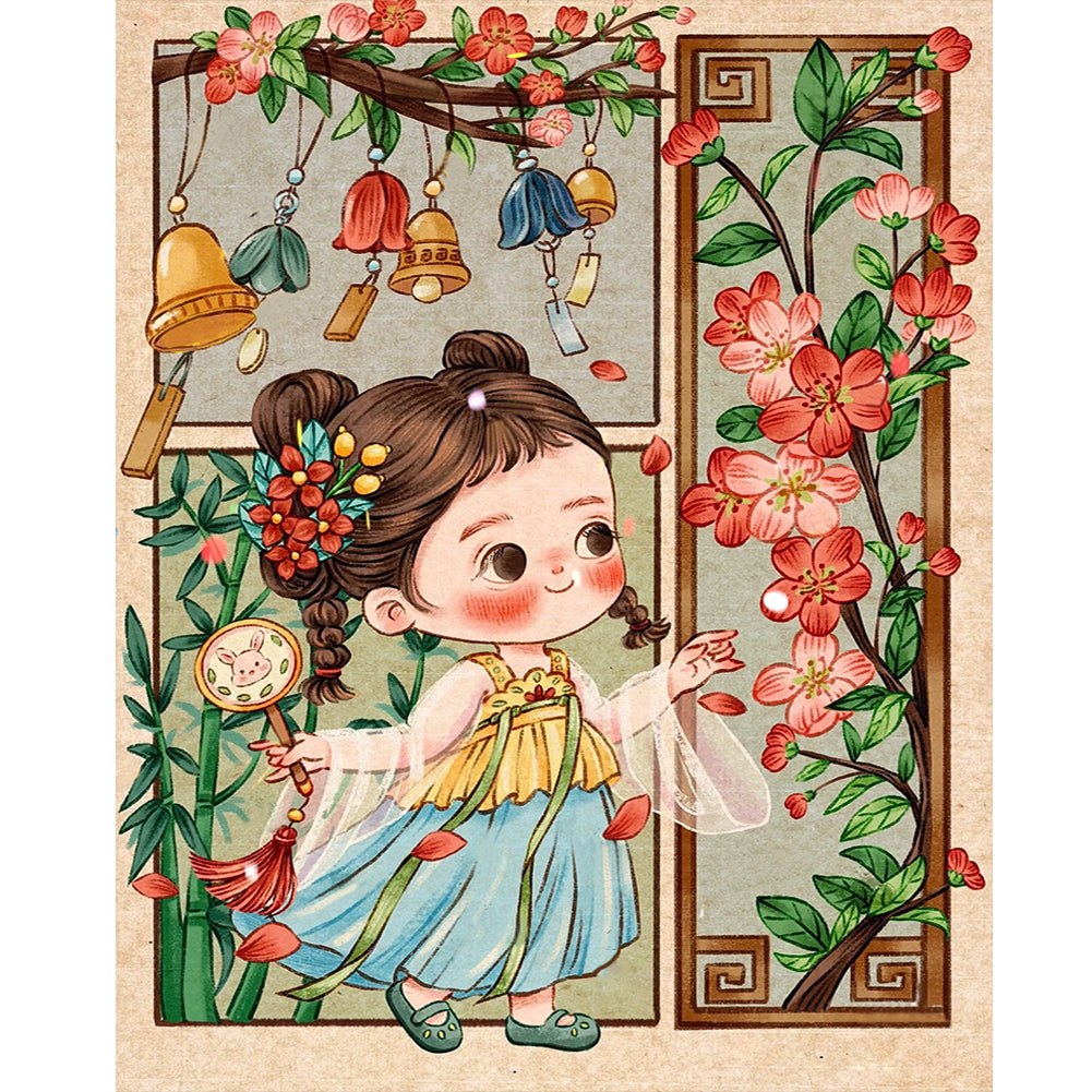 Ancient Cartoon Girl 40*50CM (canvas) Full Round Drill Diamond Painting