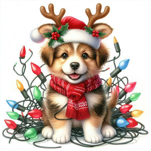 Santa Hat Puppy 30*30CM (canvas) Full Round Drill Diamond Painting