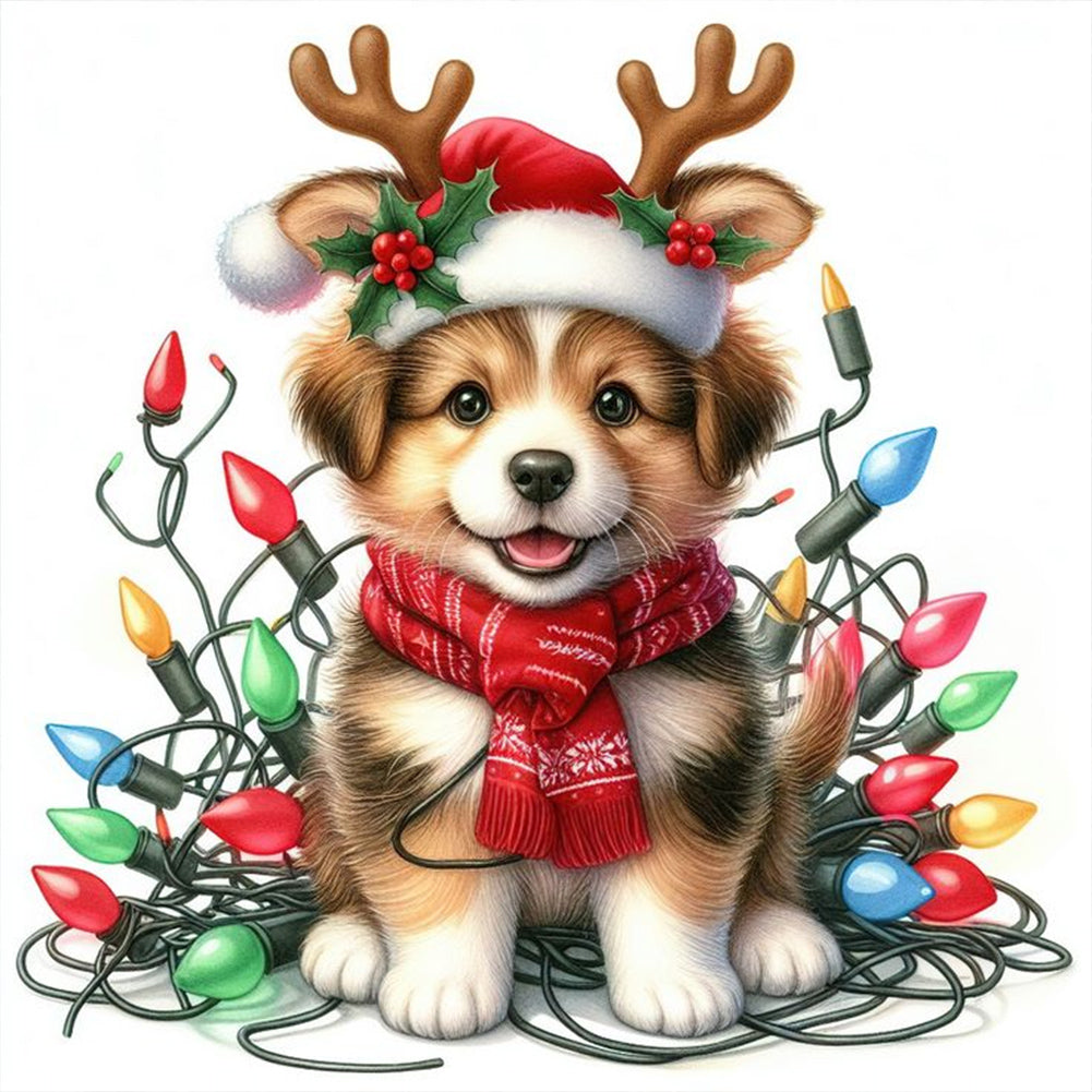 Santa Hat Puppy 30*30CM (canvas) Full Round Drill Diamond Painting