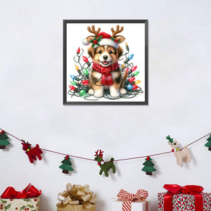 Santa Hat Puppy 30*30CM (canvas) Full Round Drill Diamond Painting