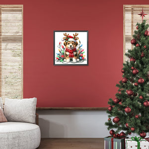 Santa Hat Puppy 30*30CM (canvas) Full Round Drill Diamond Painting