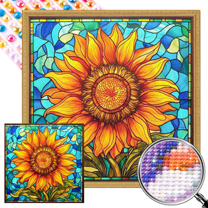 Sunflower Glass Painting 40*40CM (canvas) Full AB Round Drill Diamond Painting