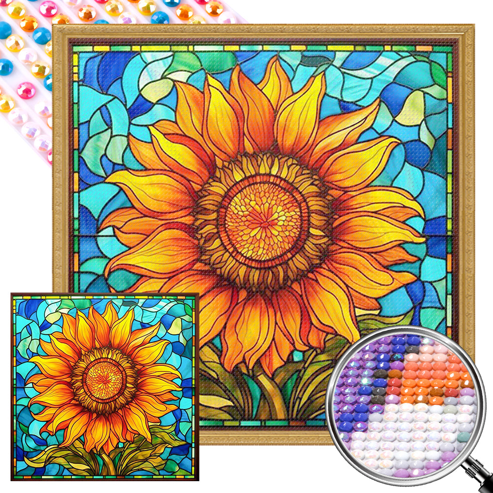 Sunflower Glass Painting 40*40CM (canvas) Full AB Round Drill Diamond Painting