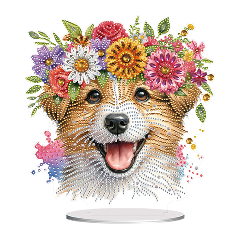 Acrylic Special Shaped Flower Puppy Diamond Painting Desktop Decoration for Home