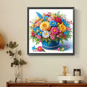 Colorful Flowers In The Basket 30*30CM (canvas) Partial Special-Shaped Drill Diamond Painting