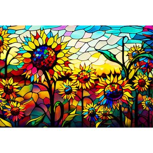 Stained Glass Sunflower Field 60*40CM (canvas) Full Round Drill Diamond Painting