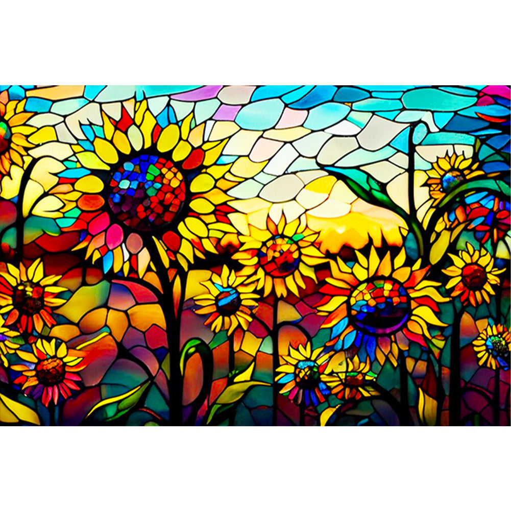 Stained Glass Sunflower Field 60*40CM (canvas) Full Round Drill Diamond Painting