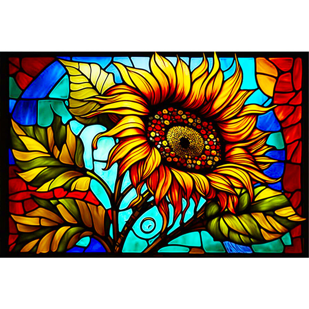 Stained Glass Sunflower 60*40CM (canvas) Full Round Drill Diamond Painting