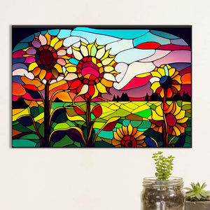 Stained Glass Roadside Sunflowers 60*40CM (canvas) Full Round Drill Diamond Painting