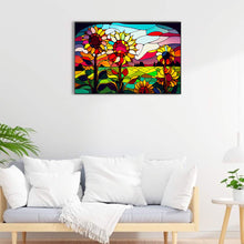 Load image into Gallery viewer, Stained Glass Roadside Sunflowers 60*40CM (canvas) Full Round Drill Diamond Painting
