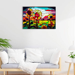 Stained Glass Roadside Sunflowers 60*40CM (canvas) Full Round Drill Diamond Painting