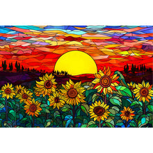 Load image into Gallery viewer, Stained Glass Sunset And Sunflower Field 60*40CM (canvas) Full Round Drill Diamond Painting
