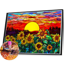 Load image into Gallery viewer, Stained Glass Sunset And Sunflower Field 60*40CM (canvas) Full Round Drill Diamond Painting
