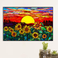 Load image into Gallery viewer, Stained Glass Sunset And Sunflower Field 60*40CM (canvas) Full Round Drill Diamond Painting
