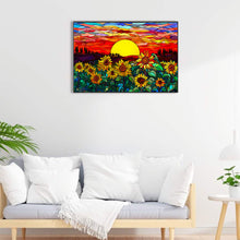 Load image into Gallery viewer, Stained Glass Sunset And Sunflower Field 60*40CM (canvas) Full Round Drill Diamond Painting
